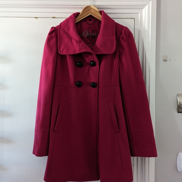 Guess Wool Long Peacoat, medium, sangria colored - Picture 9 of 13